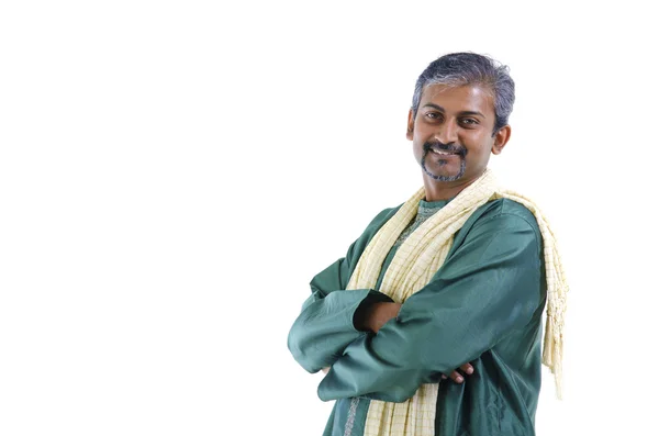 Confident mature traditional Indian man in kurta dhoti isolated — Stock Photo, Image