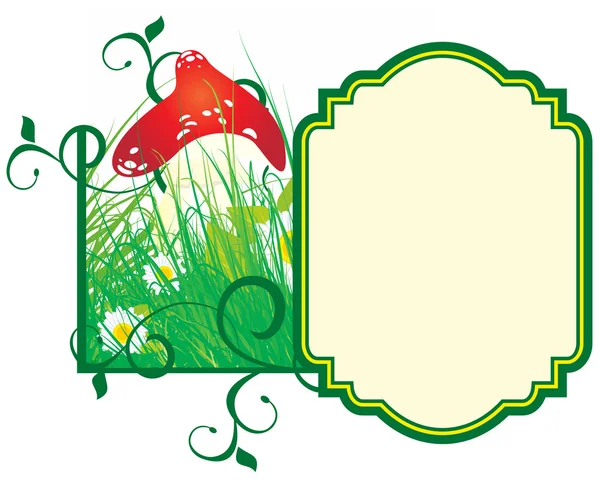 Cadre vectoriel conte de fées avec champignon et marguerite — Image vectorielle