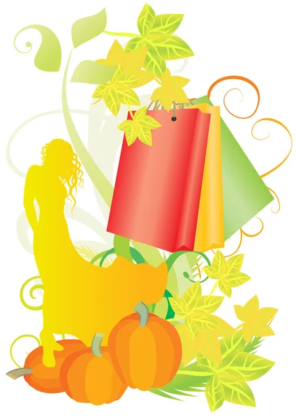 Venta de otoño iand chica de compras. ilustración vectorial — Archivo Imágenes Vectoriales