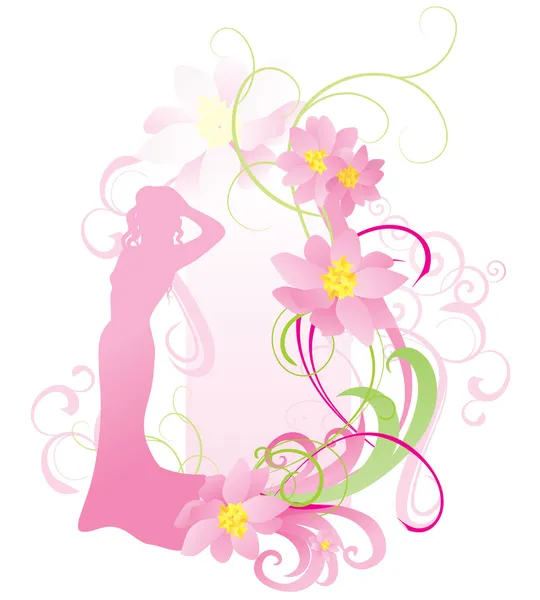 Vrouw en roze bloemen vector — Stockvector