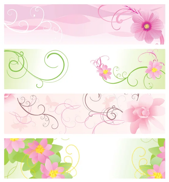 ピンクと緑の花柄バナー ベクトル — ストックベクタ