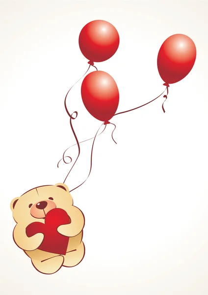 Ours en peluche vectoriel avec ballons rouges — Image vectorielle