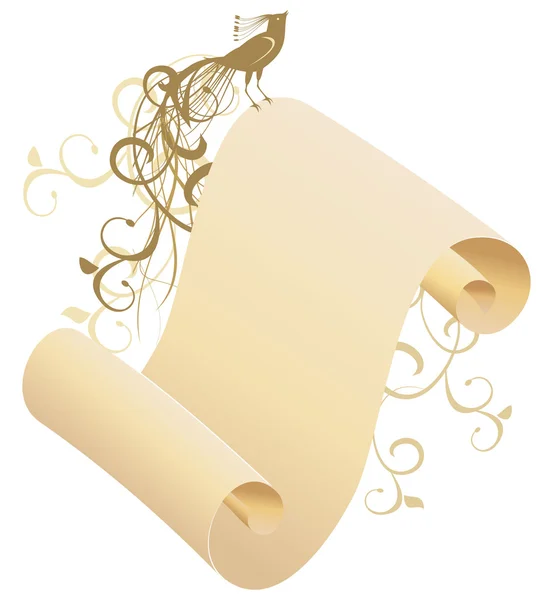 Oude scroll met gouden vogel — Stockvector