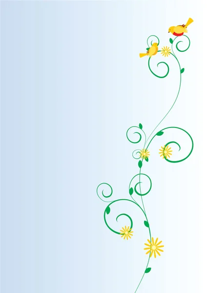 Vecteur oiseaux romantiques sur haute fleur incurvée — Image vectorielle