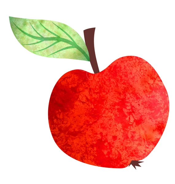 白で隔離される水彩画の明るく赤いりんごの図 — ストック写真