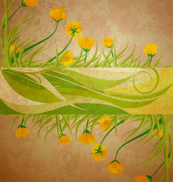 Yellow tulips banner on brown grunge background spring frame — Stock Photo, Image