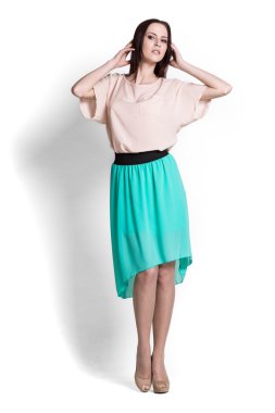 Beautifull woman in blue skirt clipart