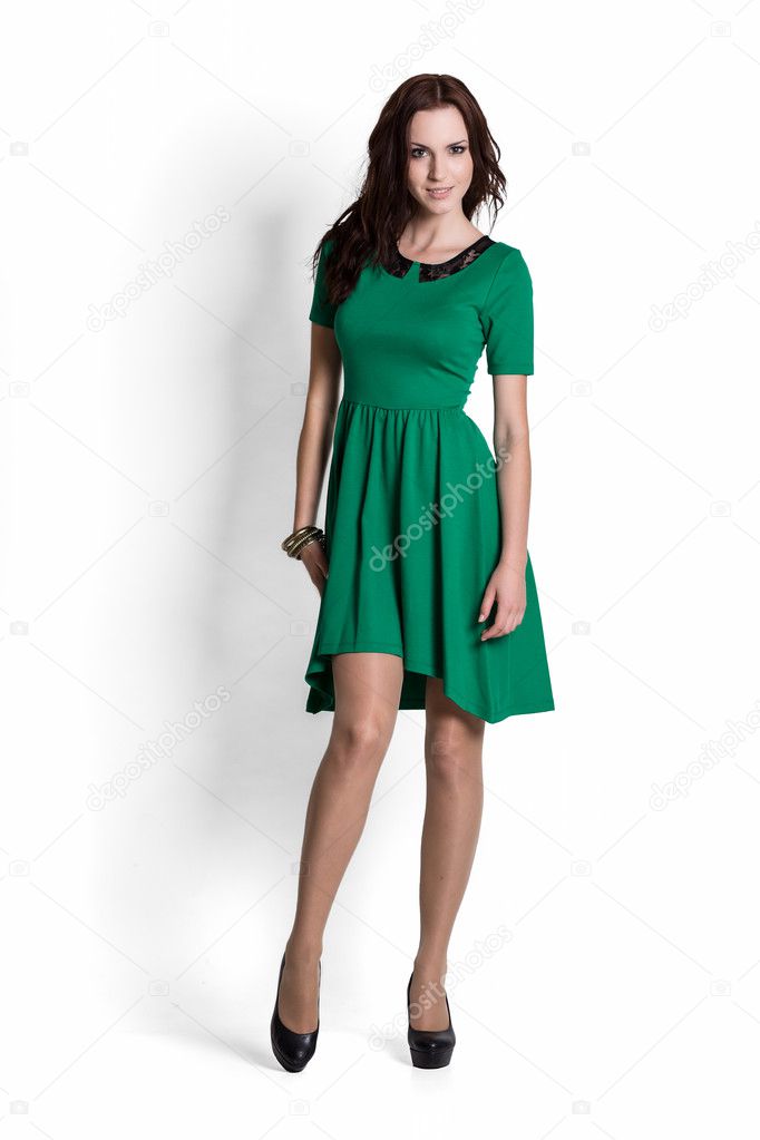 Beautiful woman in green dress