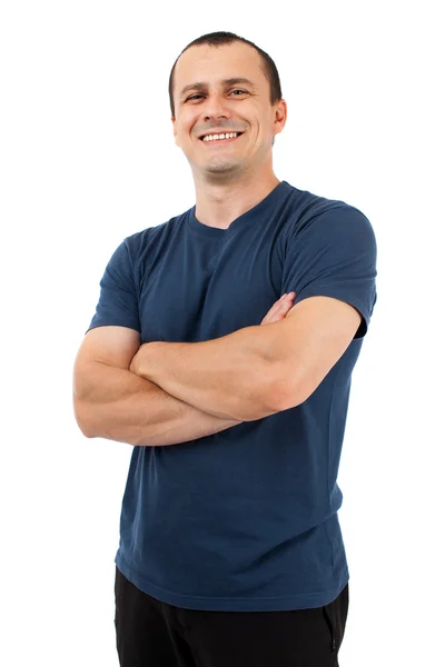 Молодой человек в голубой футболке — стоковое фото