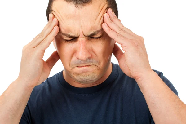 Adam güçlü bir baş ağrısı ile — Stok fotoğraf