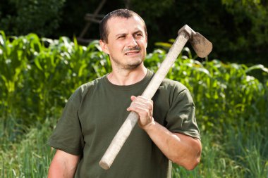 Farmer after a day of work clipart