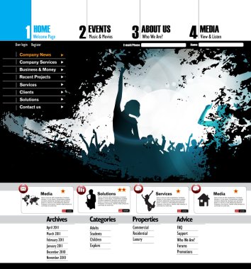 Web site layout with music event subject clipart