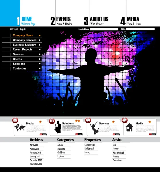 Diseño del sitio web con tema de evento musical — Vector de stock