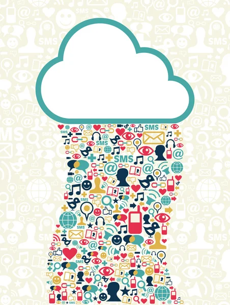 Cloud computing réseau de médias sociaux — Image vectorielle