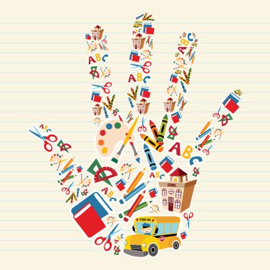 Back to school tools in hand shape clipart