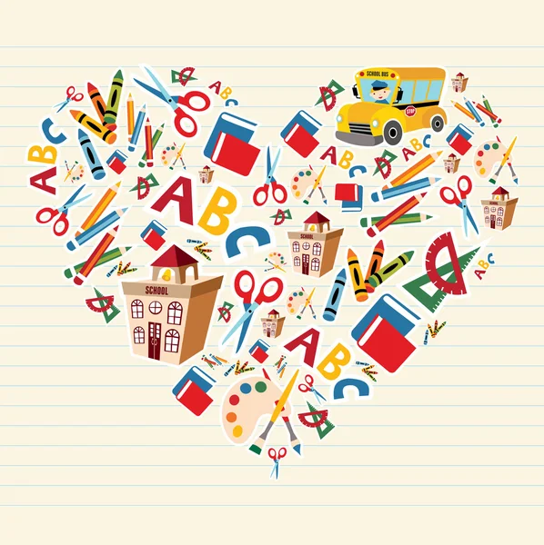 Πίσω στο σχολείο αγάπη καρδιά — Διανυσματικό Αρχείο
