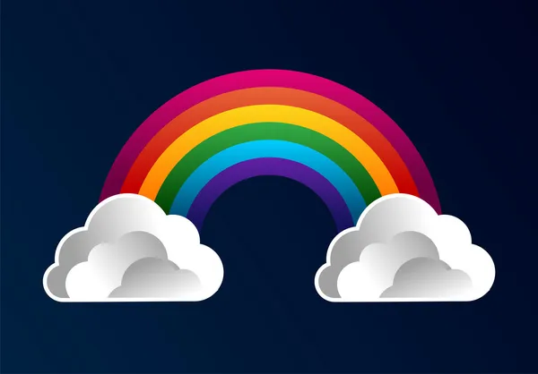 Arco-íris com nuvens de fundo dos desenhos animados — Vetor de Stock