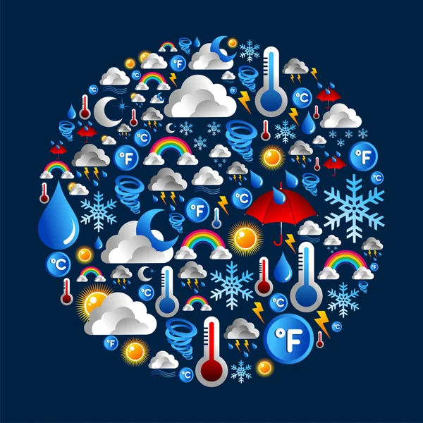 Weather Icons set in circle shape — Stock Vector