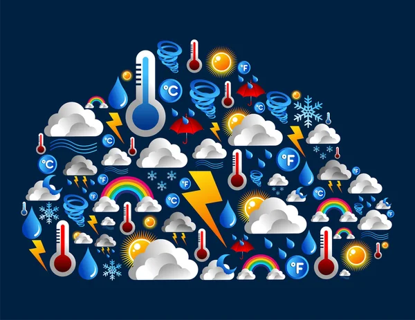 Піктограми погоди, встановлені у формі хмар — стоковий вектор