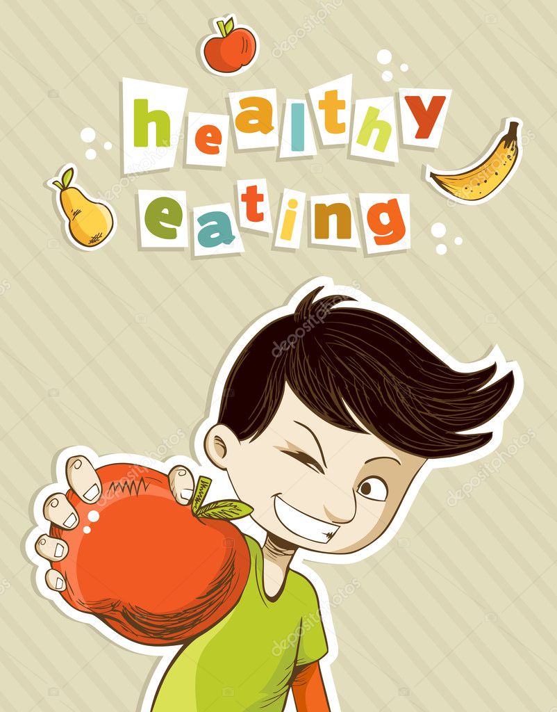 Nino comiendo sano imágenes de stock de arte vectorial | Depositphotos