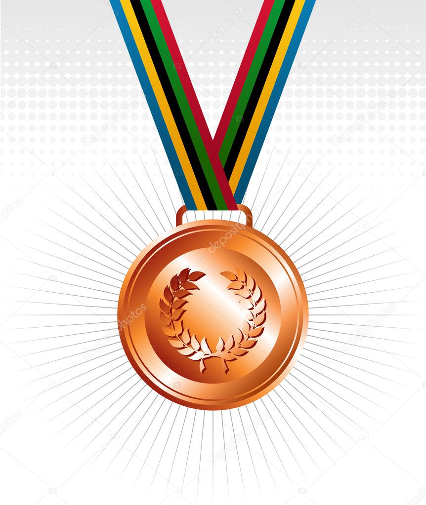 Bronze medal with ribbons background