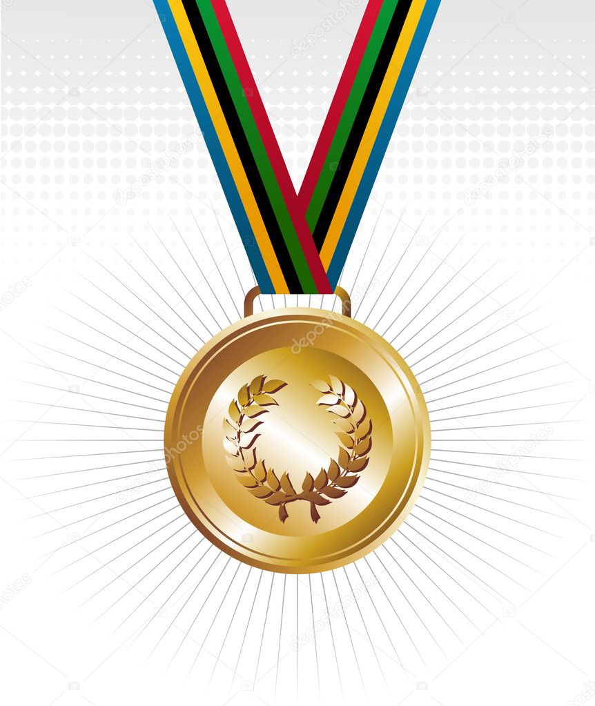 Ensemble De Rubans De Récompense. Médaille De Design Doré
