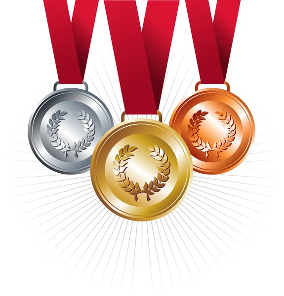 Zlaté, stříbrné a bronzové medaile se stuhou — Stockový vektor