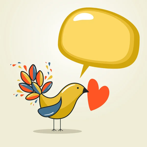 Social media bird with speech love — Stock Vector