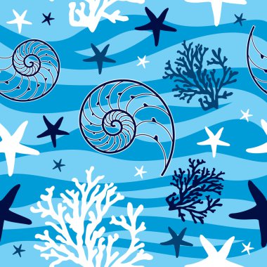 Shells and starfish seamless pattern clipart