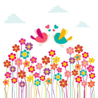 Cute social birds love clipart