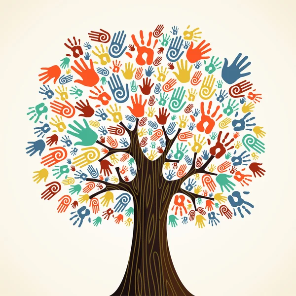 Diversité isolée mains d'arbre — Image vectorielle