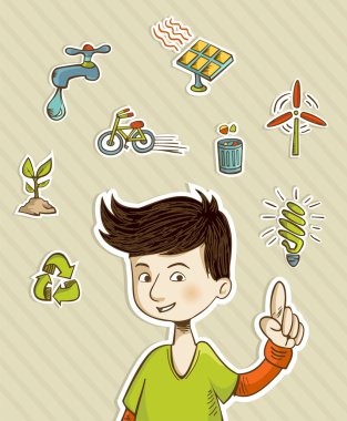 Go green teenager shows eco friendly icons clipart