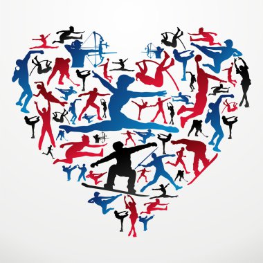 Sports silhouettes heart clipart