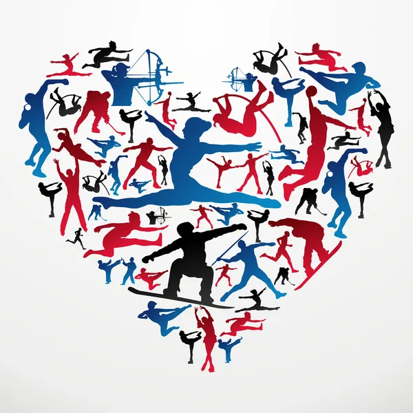 Sports silhouettes heart — Stock Vector