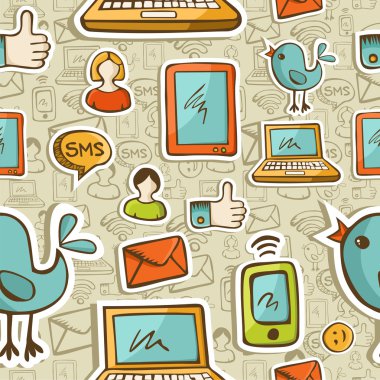 Social media cartoon icons colorful pattern clipart