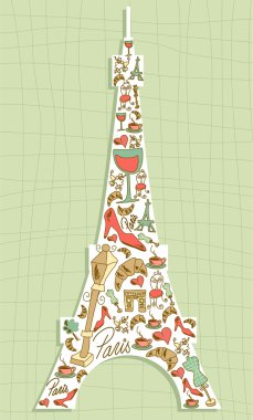 Travel Paris icon set Eiffel tower clipart