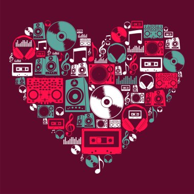 Dj Music icons love heart clipart