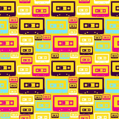 Retro pop audio tapes pattern clipart