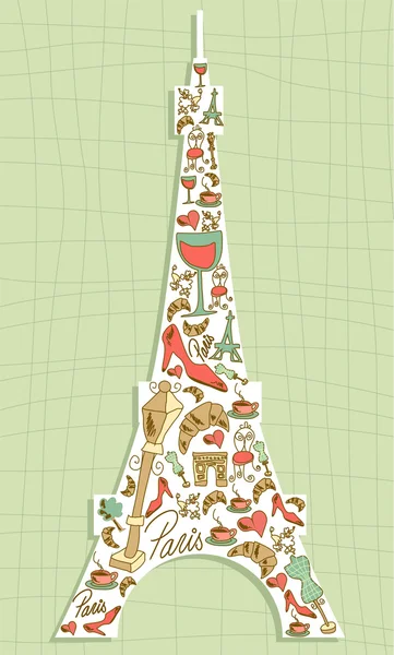 여행 파리 아이콘 설정 에펠 탑 — 스톡 벡터