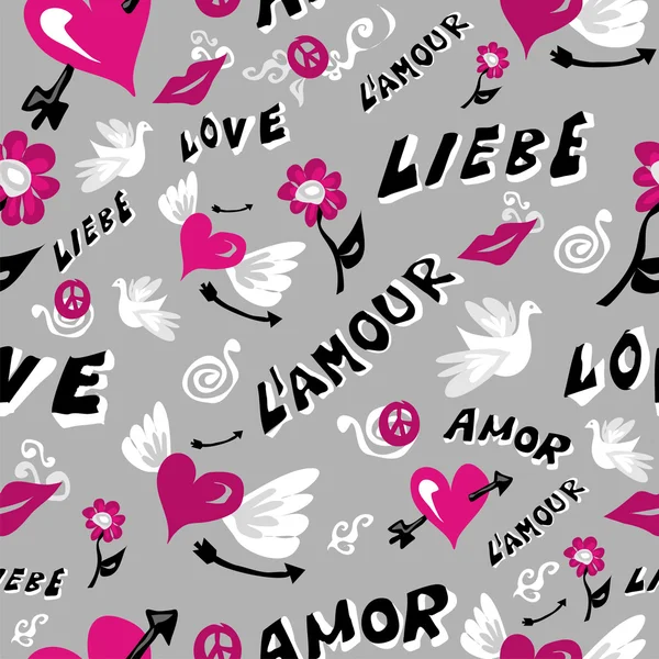 Icônes d'amour motif sans couture — Image vectorielle