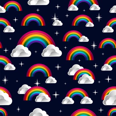 Rainbow ile bulutlar karikatür seamless modeli