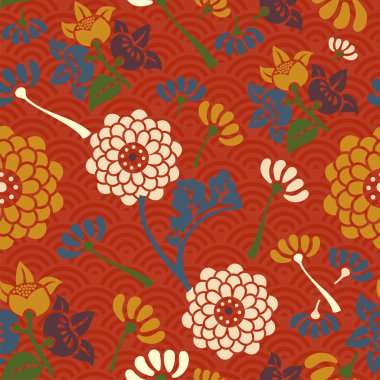 Oriental flowers seamless pattern clipart