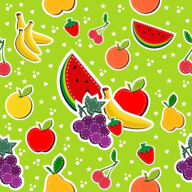 Sewing fruits in block colors seamless pattern clipart