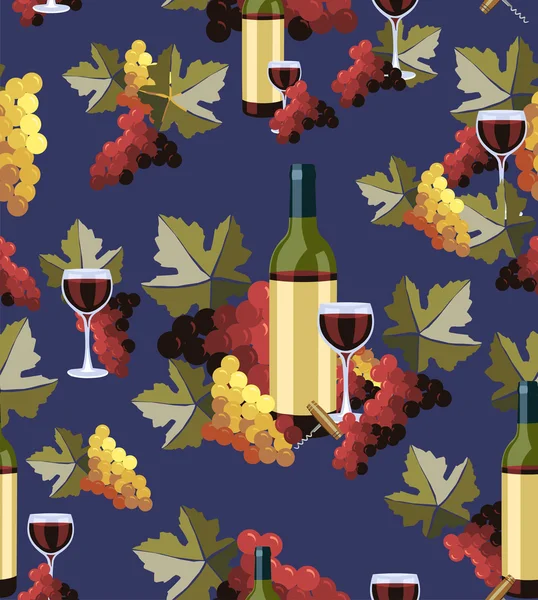 Flaska och glas vin seamless mönster — Stock vektor