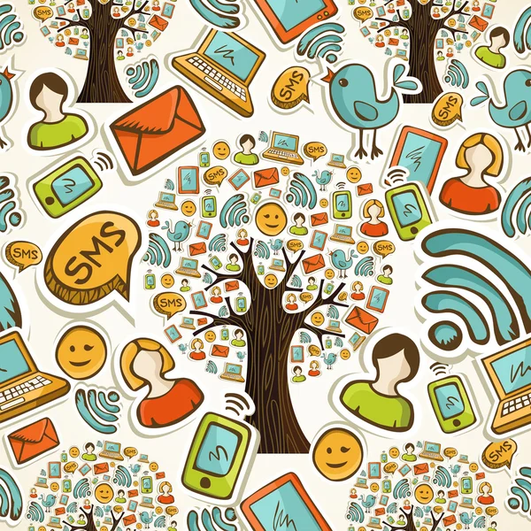 Iconos de redes sociales patrón de árbol — Vector de stock