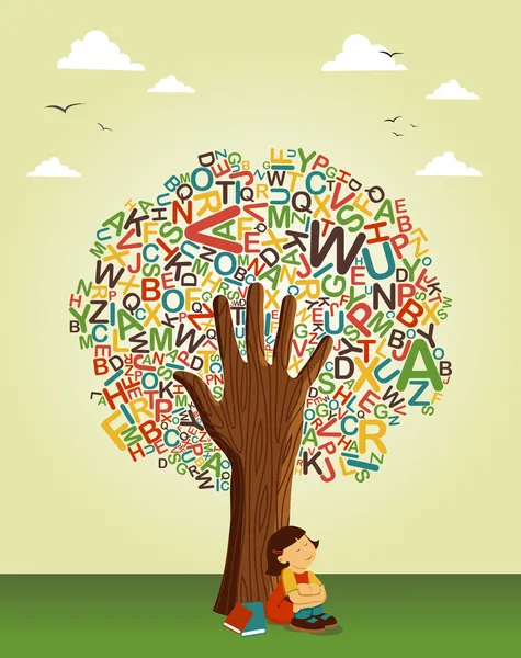 Learn to read at school education tree hand — Stock Vector