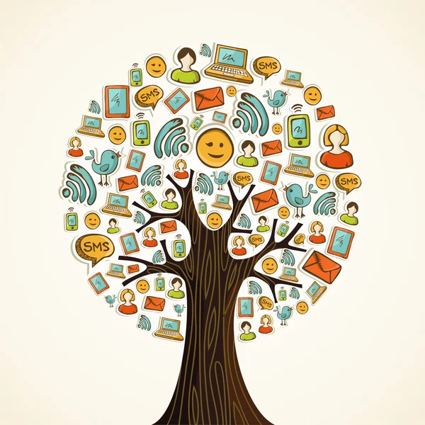 Árvore de ícones de mídia social — Vetor de Stock