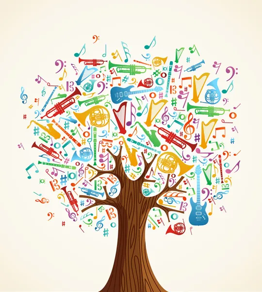 Abstract musical tree made with instruments — Stock Vector