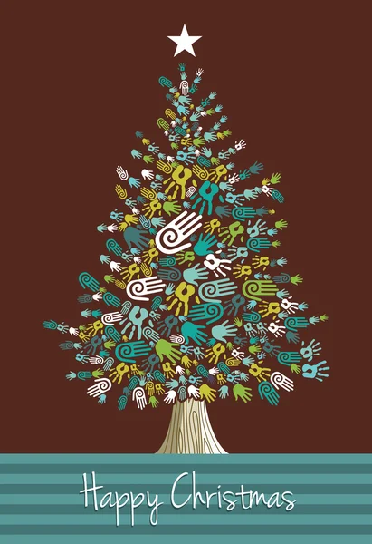Çeşitlilik Noel ağacı eller — Stok Vektör