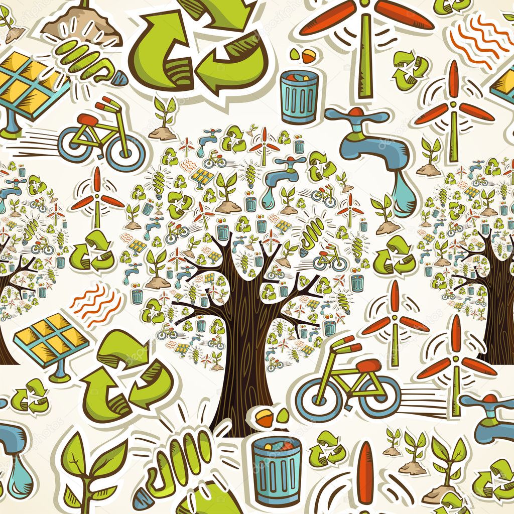 Go Green icons seamless pattern
